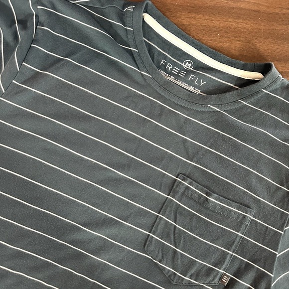 Free Fly Deep Green Bamboo Fiber White Striped Crew Neck Pocket T Shirt Mens M - Picture 1 of 9